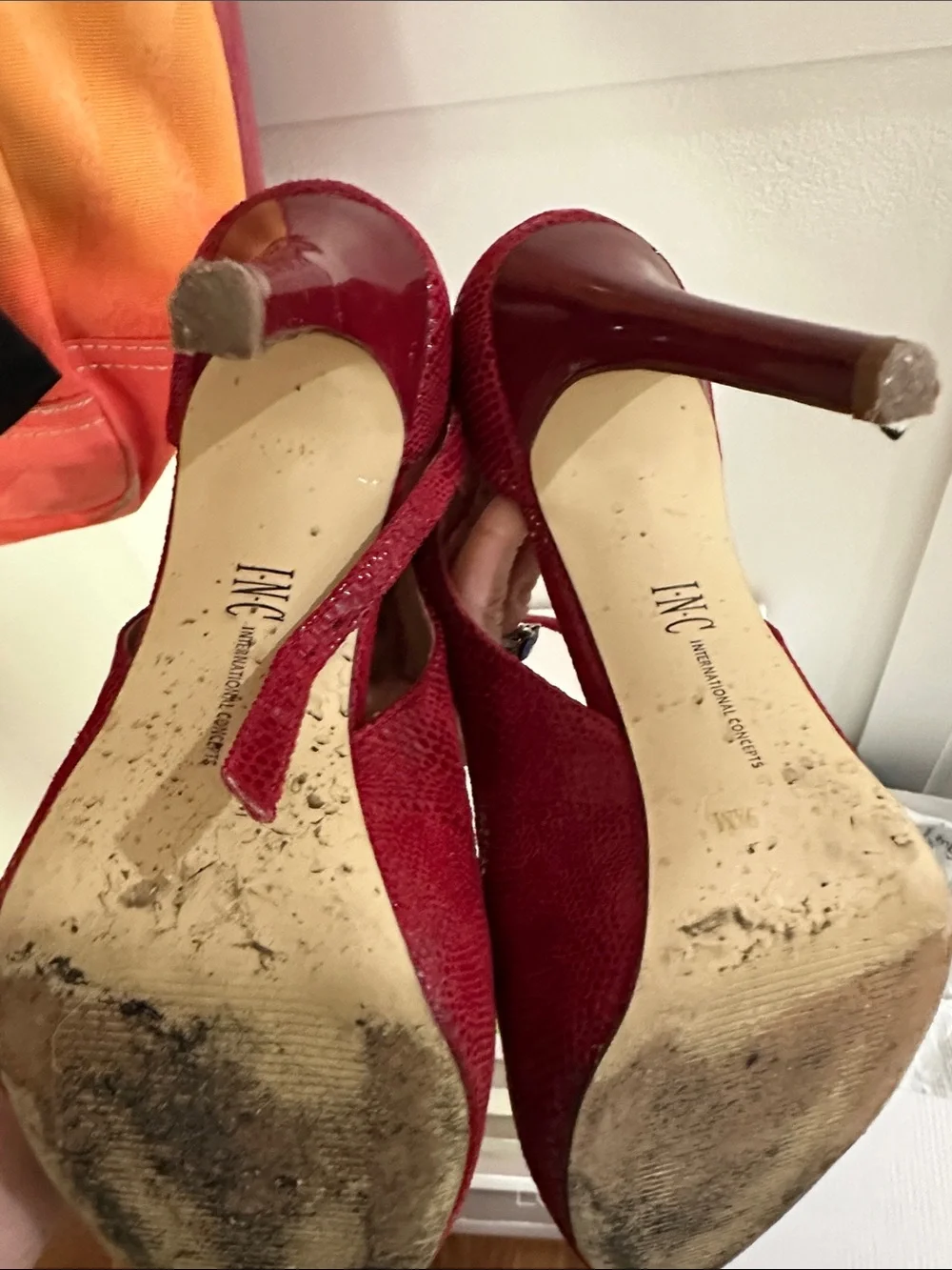 INC International Concepts Red Textured Snake-Print High Heel Pumps